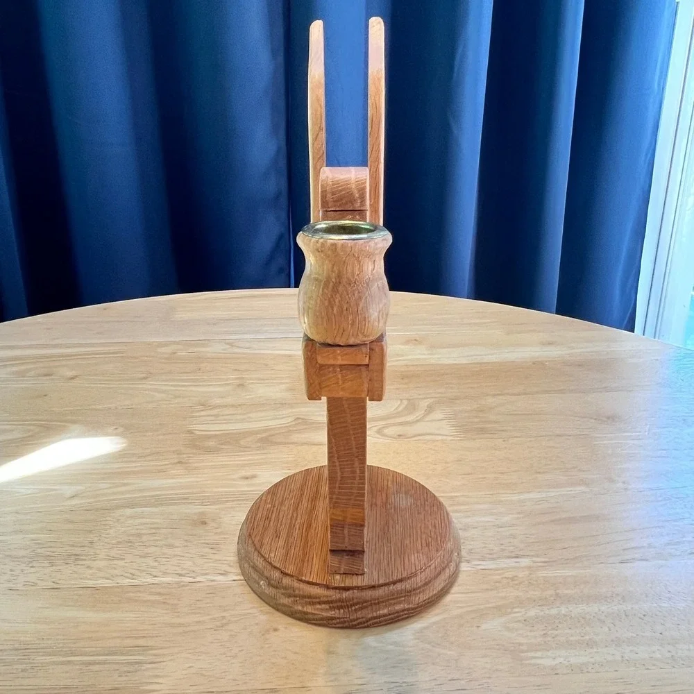 Vintage Handcrafted Solid Oak Wooden Angel Candle Holder - Folk Art